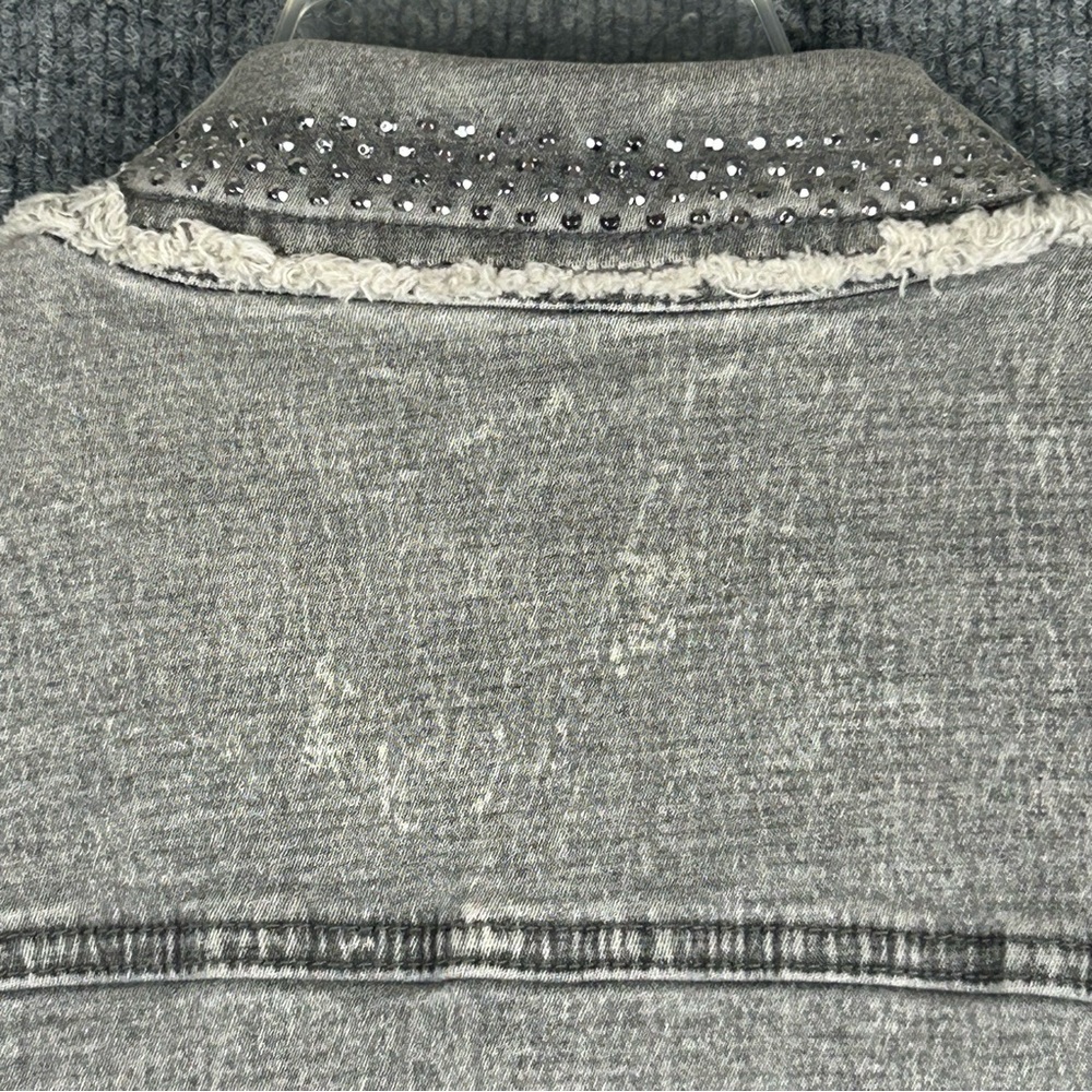 DG2 Diane Gilman 3X Grey Embellished Denim Jacket — Frayed & Studded - Picture 5 of 15